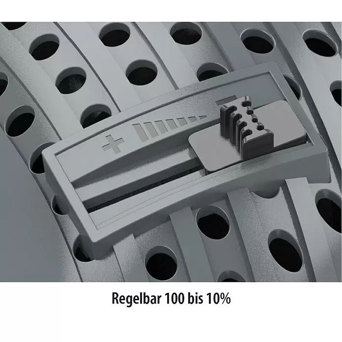 Heissner Druckfilter-Set - 25 W, Fördermenge pro Std.: 2.200 l - Graue, texturierte Schiebereglereinheit mit Pluszeichen und Füllstandsanzeige, einstellbar von 100% bis 10%.