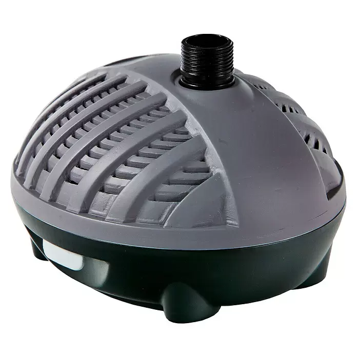 Heissner Teichpumpe - Fördermenge pro Std.: 4.900 l - Dunkelgraue und schwarze Tauchpumpe mit Lamellenoberfläche und Gewindeanschluss.