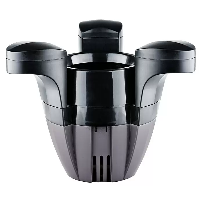 Heissner Skimmer - Fördermenge pro Std.: 2.500 l - Schwarz-grauer Auto-Getränkehalter aus Kunststoff mit zwei Fächern und einem Mittelfach.