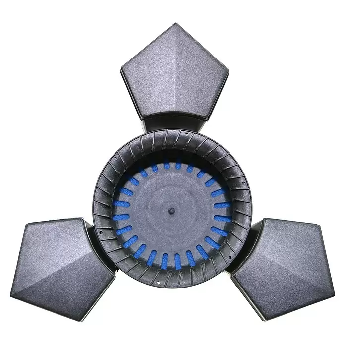 Heissner Skimmer - Fördermenge pro Std.: 2.500 l - Dunkelgrauer dreiflügeliger Fidget Spinner mit blauem Innenring.