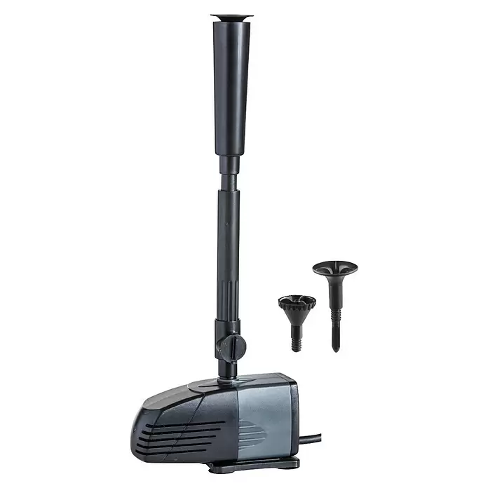 Heissner Wasserspielpumpe - Fördermenge pro Std.: 320 l - Schwarz-graue Tauchpumpe für Springbrunnen mit verstellbarem Steigrohr und zwei Düsenaufsätzen.
