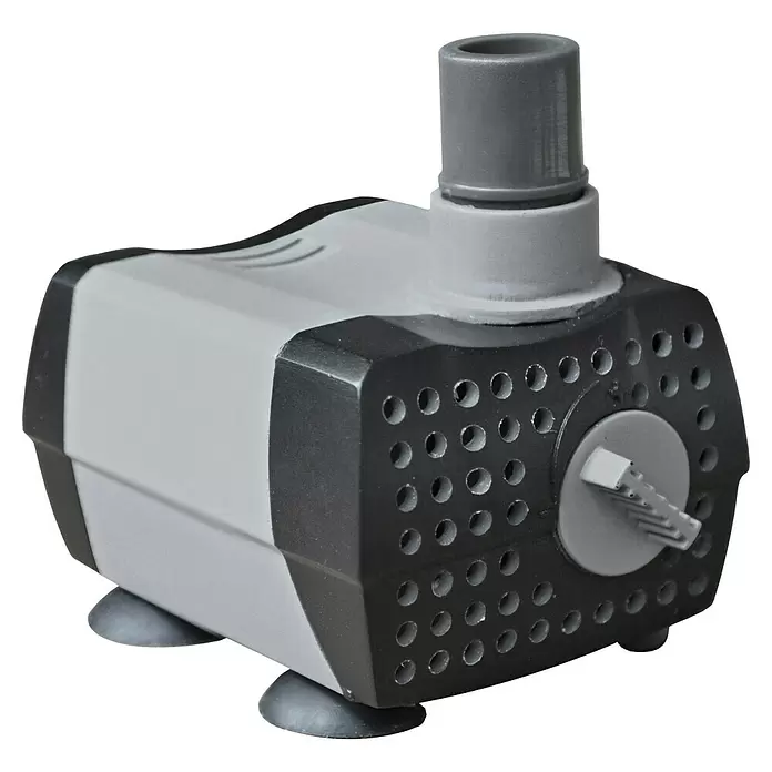 Heissner Wasserspielpumpe - Fördermenge pro Std.: 320 l - Graue und schwarze Tauchpumpe aus Kunststoff mit einstellbarem Durchfluss und Saugnäpfen.