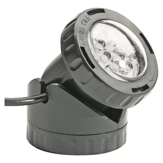 Heissner Teichbeleuchtung - 4,5 W, Warmweiß - Schwarzer, verstellbarer LED-Strahler mit mehreren klaren LEDs und Stromkabel.