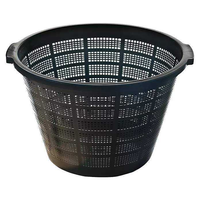 Heissner Pflanzkorb - Kunststoff, Durchmesser: 40 cm - Schwarzer Wäschekorb aus Kunststoff mit perforiertem Design und integrierten Griffen.