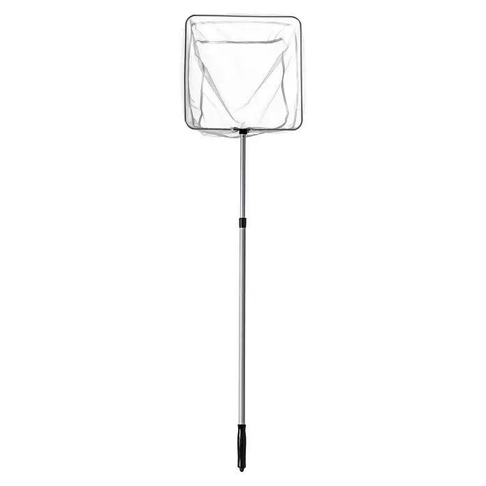 Heissner Teichkescher - Teleskopstiel: 105 cm - 195 cm - Weißes Pool-Reinigungsnetz mit langem silbernen Teleskopstiel und schwarzem Griff.
