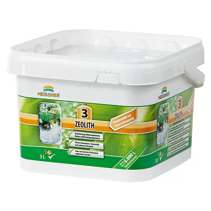 Heissner Zeolith - 3 kg - Weißer Heissner Zeolith 3L Kunststoff-Eimer, ein Naturprodukt zur Algenvorbeugung im Teich. Bindet Ammonium/Phosphat und behandelt bis zu 6.000 L Teichwasser.