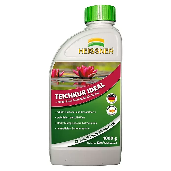 Heissner Teichpflegemittel - 1.000 g - Weiße Flasche mit grünem Schraubverschluss für Heissner Teichkur Ideal Teichpflege.
