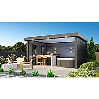 Telluria Pavillon Singolo 4836 inkl. Elektro-Set (Außenmaß inkl. Dachüberstand (B x T): 508 x 388 cm, Stahl, Lichtgrau, Inkl. Innenwandverkleidung, Fenster links & Elektro-Set)