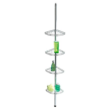 Wenko Rinconera de ducha telescópica Prea (Ajuste de altura: 56 cm - 275 cm, 4 Bandejas, Acero inoxidable)