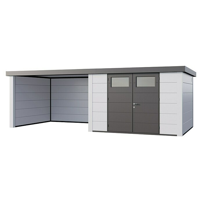 Telluria Metallgerätehaus Classico 3330 mit Lounge L links (Außenmaß inkl. Dachüberstand (B x T): 692 x 318 cm, Stahl, Weiß, Ohne Set) | BAUHAUS