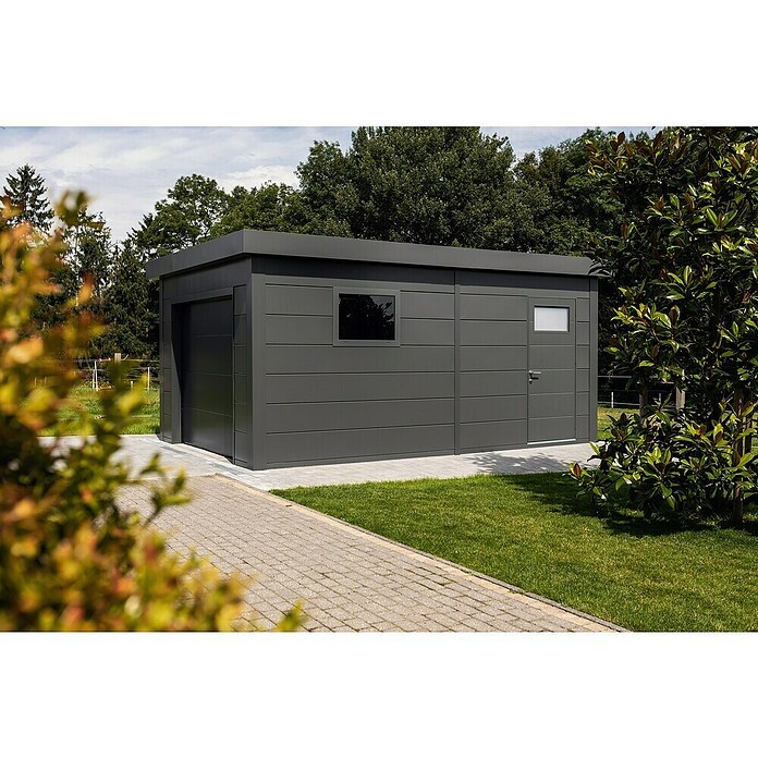 Telluria Garage Classico 3654G (Außenmaß inkl. Dachüberstand (B x T): 388 x 568 cm, Stahl, Anthrazit, Ohne Set) | BAUHAUS