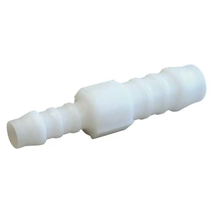 Manguito de unión reductor - 6/8 mm - Conector de manguera de plástico blanco. El producto es un conector para mangueras, fabricado con material plástico duradero.