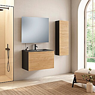 Conjunto de mueble de baño Compact 3D (80 cm, Negro/Roble, 3 pzs.)