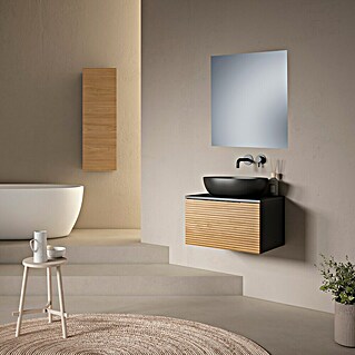 Conjunto de mueble de baño Compact 3D mini (60 cm, Negro/Roble, 4 pzs.)