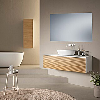 Conjunto de mueble de baño Compact 3D mini (120 cm, Blanco/Roble, 4 pzs.)