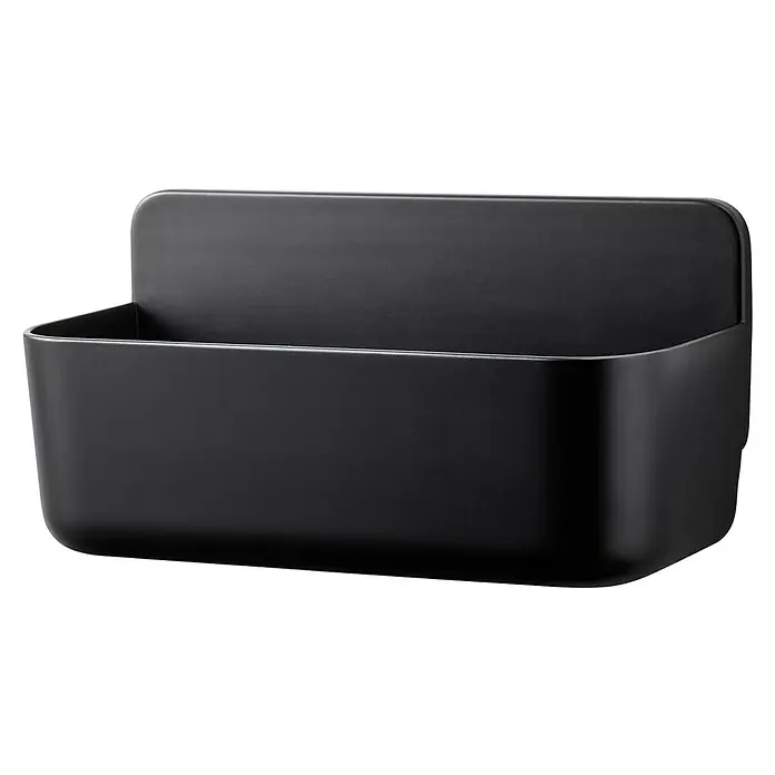 Tesa Duschkorb Lavaa - 26 x 11 x 13 cm, Schwarz, Matt - Aufnahme des schwarzen Wandbehälters, ideal für die Organisation von kleinen Gegenständen mit abgerundeten Kanten und minimalistischem Design.
