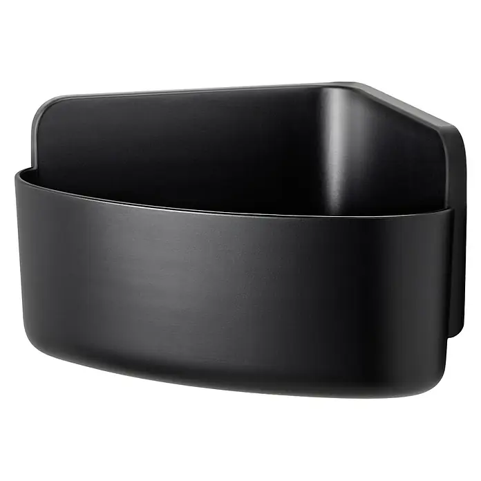 Tesa Eckduschkorb Lavaa - 17,5 x 17,5 x 12 cm, Schwarz, Matt - Schwarzer Organizer zur Aufbewahrung von Gegenständen im Badezimmer oder in der Küche, ideal für kleine Räume.