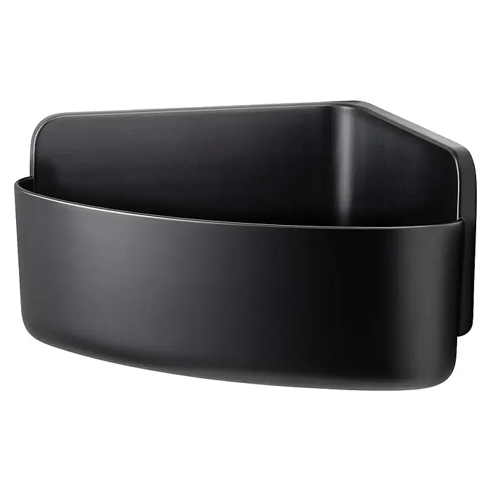 Tesa Eckduschkorb Lavaa - 20 x 20 x 12 cm, Schwarz, Matt - Abgebildetes Produkt: Eine elegante, schwarze Aufbewahrungsbox zur Wandmontage, ideal für die Organisation von Gegenständen im Haushalt.