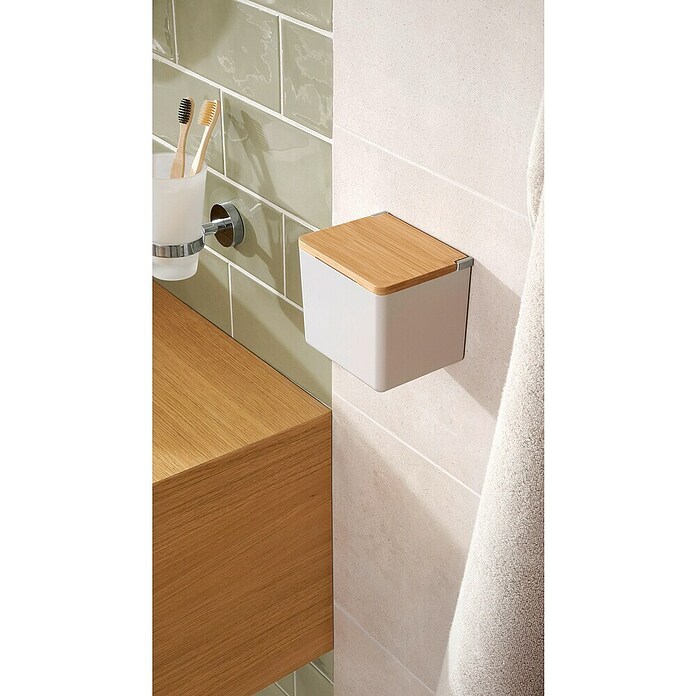 Tesa Zaboj za shranjevanje Baboo  (Do x Š x V: 12,2 x 10,2 x 11 cm, ABS-plastika, Bela/Bambus) | 3748 - Badkörbe Marke | DADD - Accessoires | DAD - Badausstattung | DA - Badausstattung/Bäderwelt | D - Sanitär | BAUHAUS