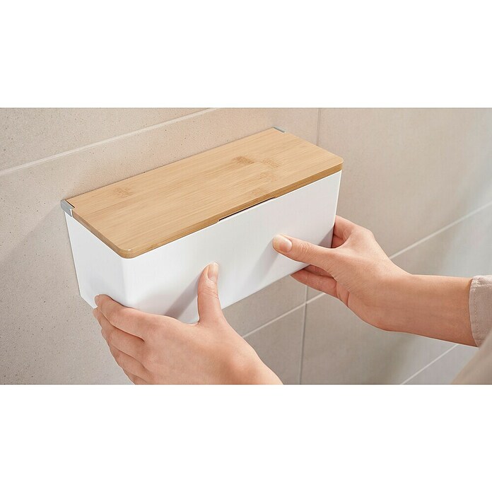 Tesa Aufbewahrungsbox Baboo (L x B x H: 18,2 x 10,2 x 21 cm, ABS-Kunststoff, Weiß/Bambus) | BAUHAUS