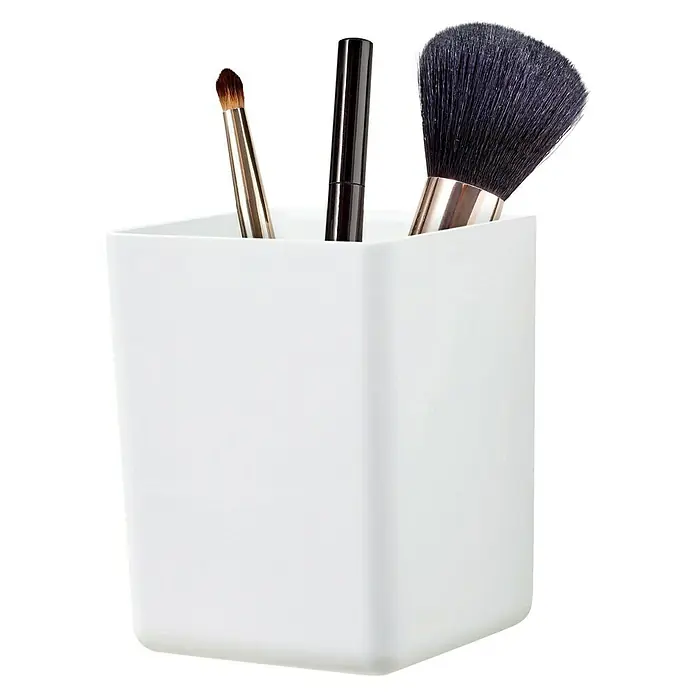 Tesa Aufbewahrungsbox Baboo - L x B x H: 8,6 x 8 x 11 cm, Kunststoff - Weiße Aufbewahrungsbox mit Make-up-Pinseln und Mascara, ideal für die Organisation von Kosmetikprodukten auf dem Schminktisch.