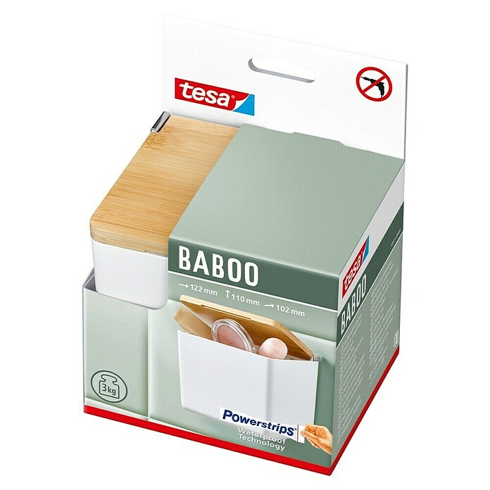 Tesa Zaboj za shranjevanje Baboo  (Do x Š x V: 12,2 x 10,2 x 11 cm, ABS-plastika, Bela/Bambus) | 3748 - Badkörbe Marke | DADD - Accessoires | DAD - Badausstattung | DA - Badausstattung/Bäderwelt | D - Sanitär | BAUHAUS
