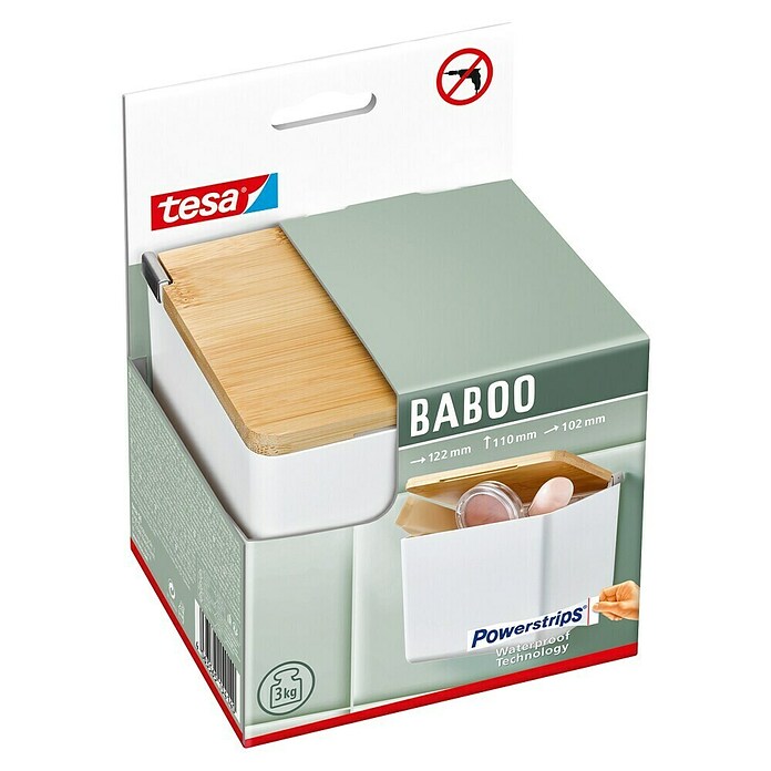 Tesa Aufbewahrungsbox Baboo (L x B x H: 12,2 x 10,2 x 11 cm, ABS-Kunststoff, Weiß/Bambus) | BAUHAUS