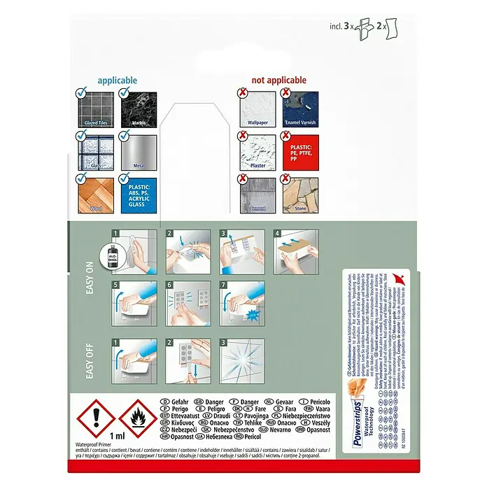 Tesa Aufbewahrungsbox Baboo - L x B x H: 12,2 x 10,2 x 11 cm, ABS-Kunststoff, Weiß/Bambus - Klebeanleitung: Geeignete und ungeeignete Oberflächen für die Powerstrips, sowie Anweisungen zur korrekten Anbringung und Entfernung.