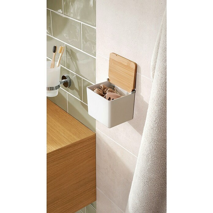 Tesa Zaboj za shranjevanje Baboo  (Do x Š x V: 12,2 x 10,2 x 11 cm, ABS-plastika, Bela/Bambus) | 3748 - Badkörbe Marke | DADD - Accessoires | DAD - Badausstattung | DA - Badausstattung/Bäderwelt | D - Sanitär | BAUHAUS