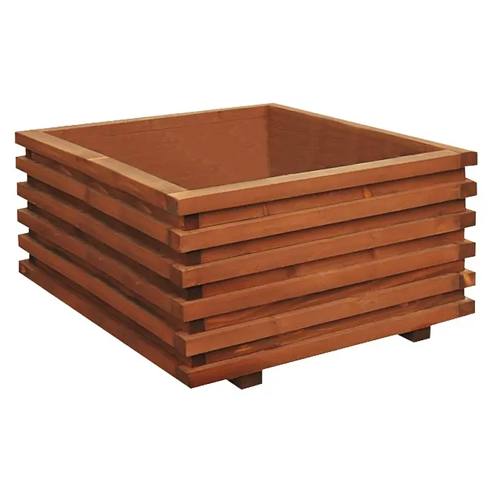 Pflanzkasten Torino - Außenmaß (L x B x H): 59 x 59 x 34 cm, Holz, Teak - Holzblumenkasten mit quadratischer Form und horizontalen Holzlatten, ideal für Garten oder Terrasse.