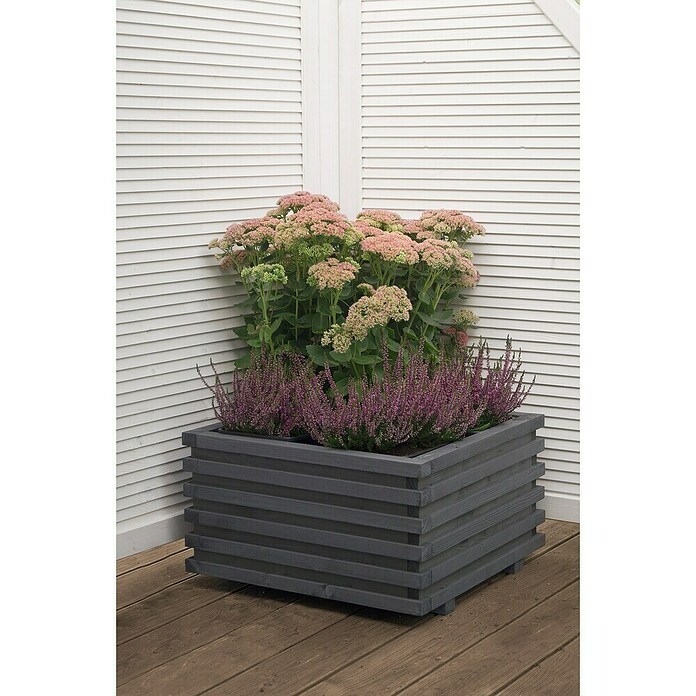 Macetero para plantas Torino (Dimensiones externas (L x An x Al): 59 x 59 x 34 cm, Madera, Gris) | BAUHAUS