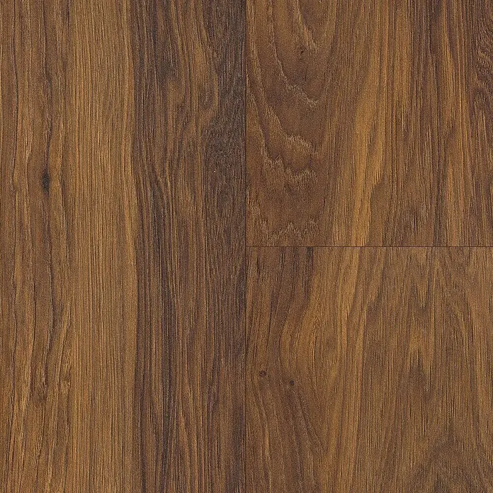 LOGOCLIC Vinto Laminatmuster Classic Hickory Donada - 300 x 195 x 8 mm, Landhausdiele - Nahaufnahme von warmen, braunen Holzdielen mit einer markanten Maserung, die eine gemütliche und rustikale Atmosphäre erzeugt.