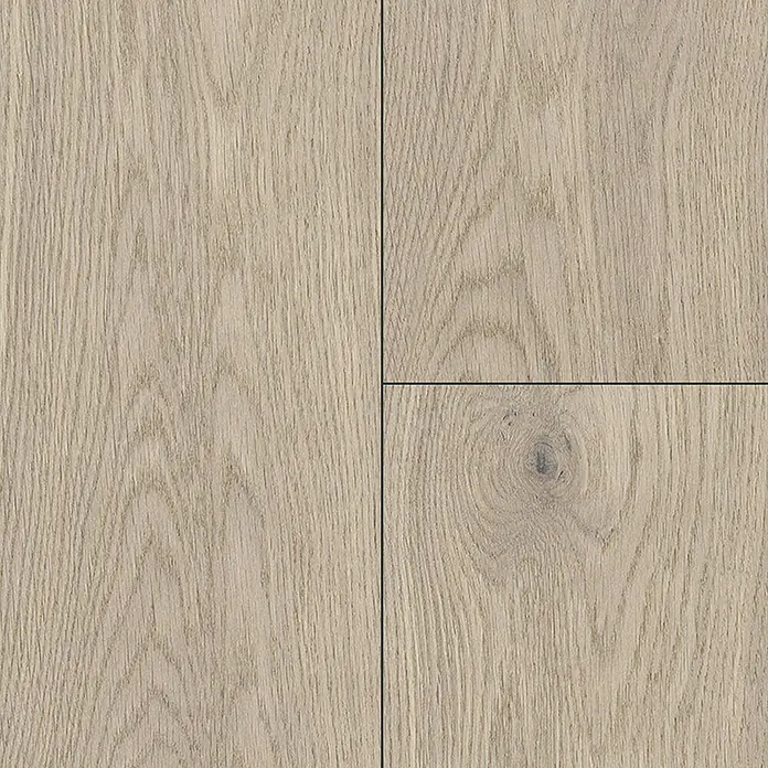 LOGOCLIC Vinto Laminat Classic - Eiche Nassau, Landhausdiele, 1.288 x 195 x 8 mm - Nahaufnahme von hellem Laminatboden, der die Holzmaserung und die Fugenlinien hervorhebt. Ideal für modernes Wohndesign.