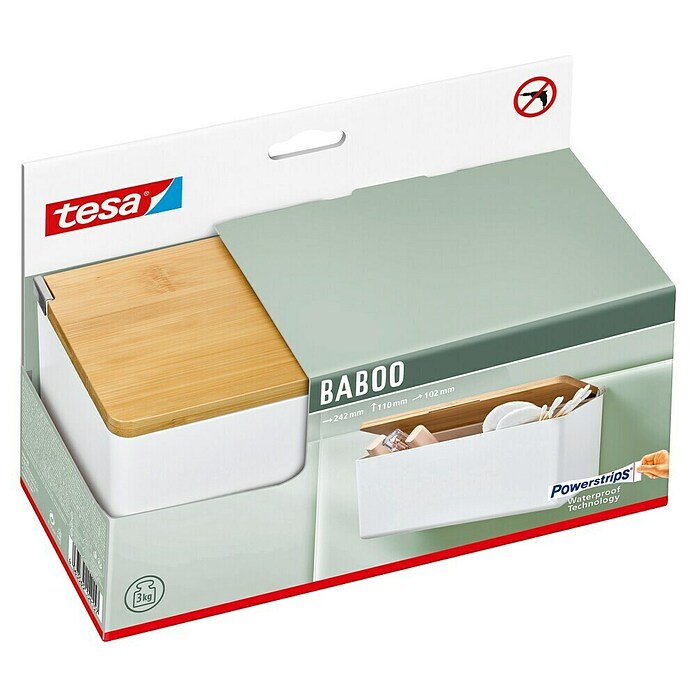 Tesa Aufbewahrungsbox Baboo (L x B x H: 24,2 x 10,2 x 11 cm, ABS-Kunststoff, Weiß/Bambus) | BAUHAUS