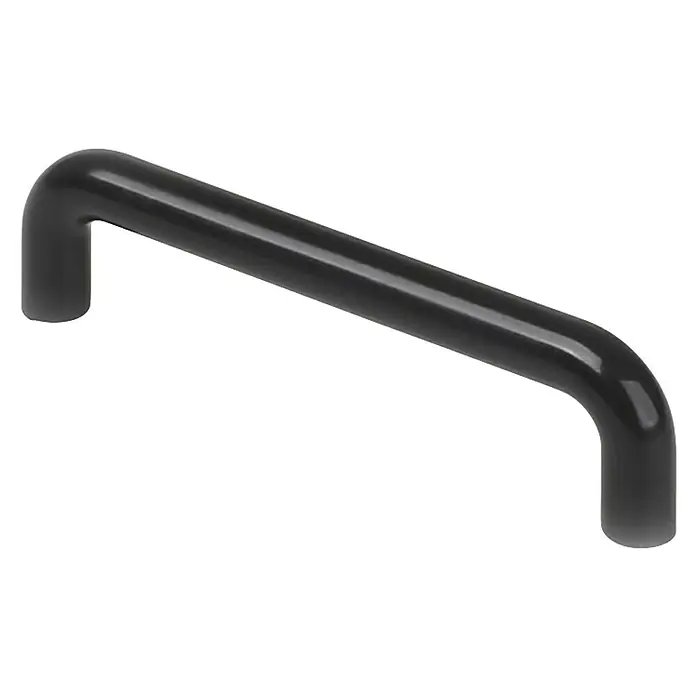 Rei Tirador para muebles 419 - Distancia entre orificios: 96 mm, Negro, 6 ud. - La imagen muestra un tirador negro, ideal para armarios, cajones u otros muebles. Es robusto y fácil de instalar.