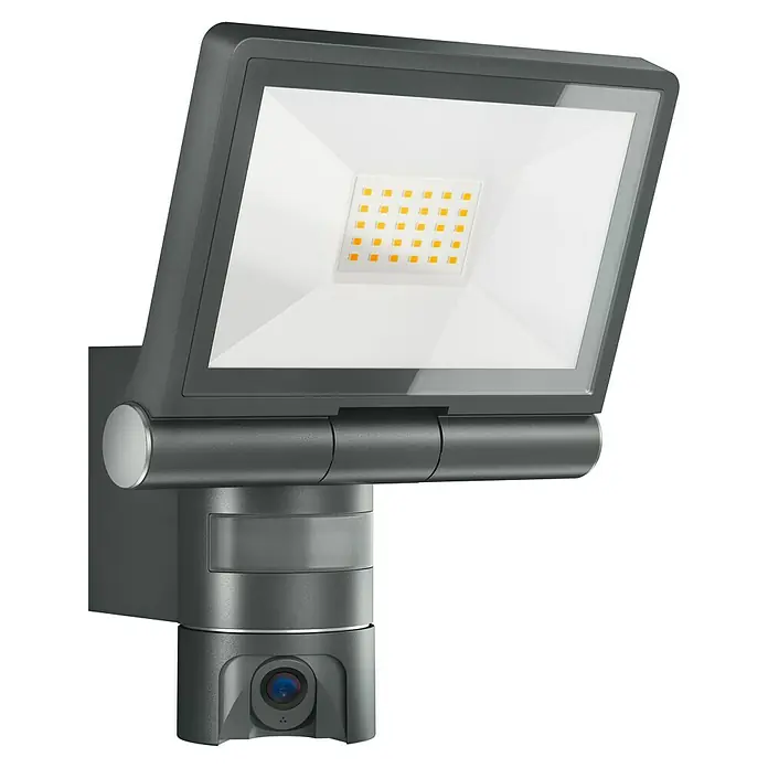 Steinel LED-Außenwandleuchte XLED CAM 1 S anthrazit - 21 W, 16,7 x 21 x 27,5 cm, IP44 - Außenleuchte mit integrierter Überwachungskamera zur verbesserten Sicherheit rund ums Haus. Moderne Bauweise in dunklem Grau.