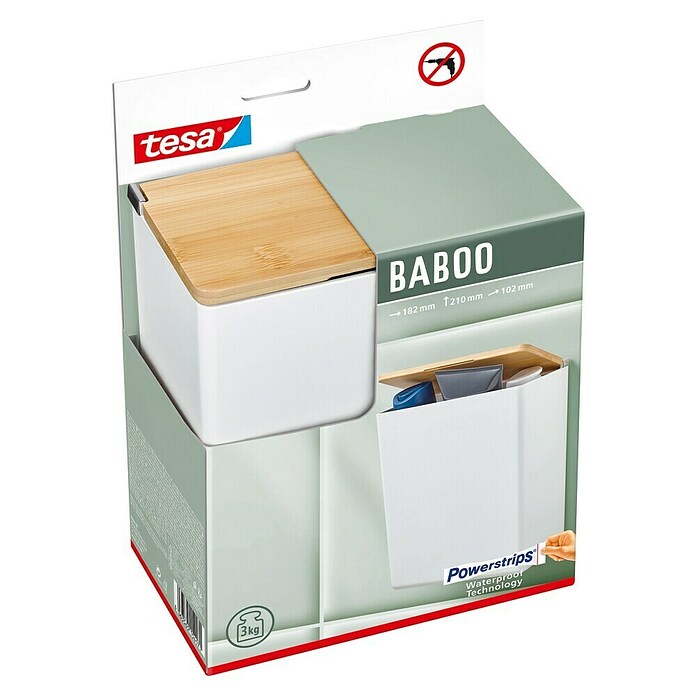Tesa Aufbewahrungsbox Baboo (L x B x H: 18,2 x 10,2 x 21 cm, ABS-Kunststoff, Weiß/Bambus) | BAUHAUS