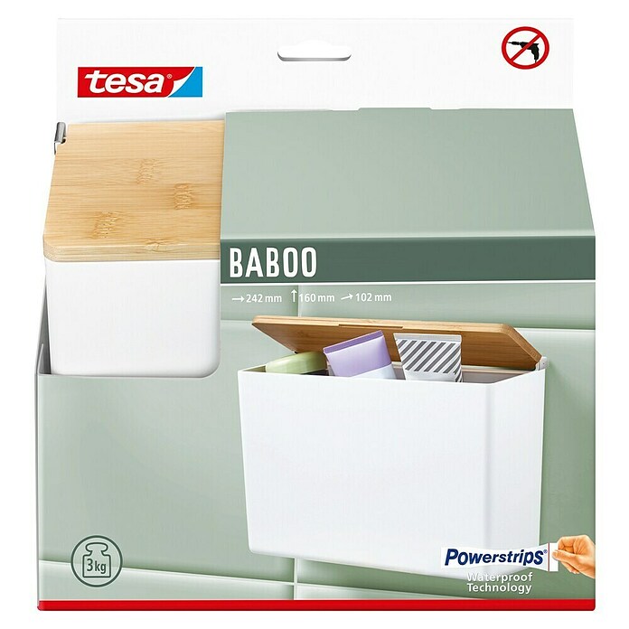 Tesa Aufbewahrungsbox Baboo (L x B x H: 24,2 x 10,2 x 16 cm, ABS-Kunststoff, Weiß/Bambus) | BAUHAUS