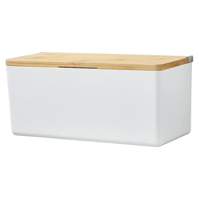Tesa Aufbewahrungsbox Baboo - L x B x H: 24,2 x 10,2 x 11 cm, ABS-Kunststoff, Weiß/Bambus - Weißer Brotkasten mit Bambusdeckel, ideal für die Aufbewahrung von Brot und Backwaren. Hält Brot länger frisch und ist ein stilvolles Küchenaccessoire.