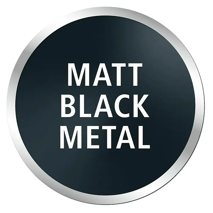 Tesa Moon Badetuchhalter - Breite: 64 cm, Schwarz, Matt - Abbildung eines Produkts mit der Aufschrift „Matt Black Metal“ in weißer Schrift auf einem dunklen Hintergrund mit silberner Umrandung.