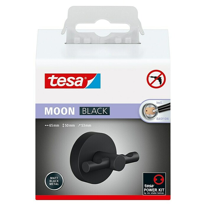 Tesa Moon Kupaonska kukica za ručnik  (S 2 kraka, Crna, Mat) | BAUHAUS
