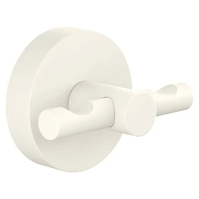 Tesa Moon Handtuchhaken - 2-armig, Weiß, Matt - Ein cremefarbener Doppel-Wandhaken, ideal für Bad oder Flur, bietet praktische Aufhängemöglichkeiten und eine elegante Optik.