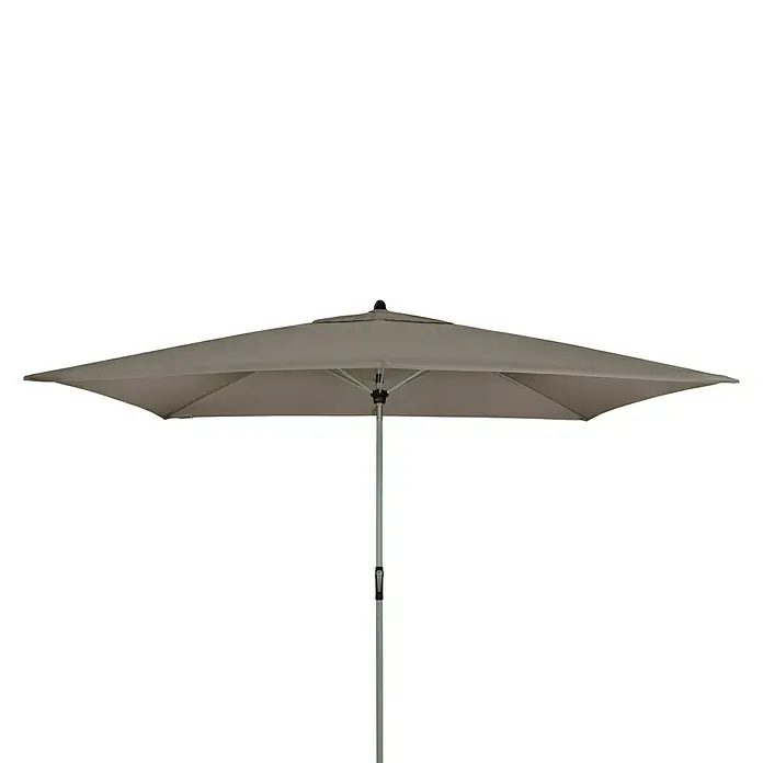 Doppler Active Marktschirm Auto Tilt - Greige, Bespannungsmaß (L x B): 300 x 200 cm - Nahaufnahme eines rechteckigen Sonnenschirms in neutralem Farbton mit Metallständer, ideal für den Außenbereich.
