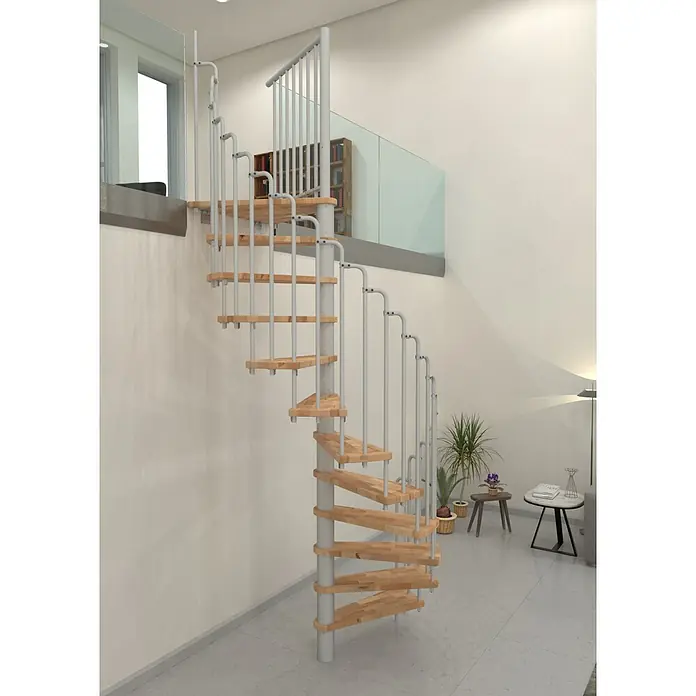 Minka Spindeltreppe Paris - Durchmesser: 140 cm, Weiß, Farbe Stufen: Buche Natur, Geschosshöhe: 282 cm - Stilvolle Wendeltreppe aus Holz und Metall. Die elegante Treppe fügt sich nahtlos in das moderne Raumdesign ein und ist ein echter Hingucker.