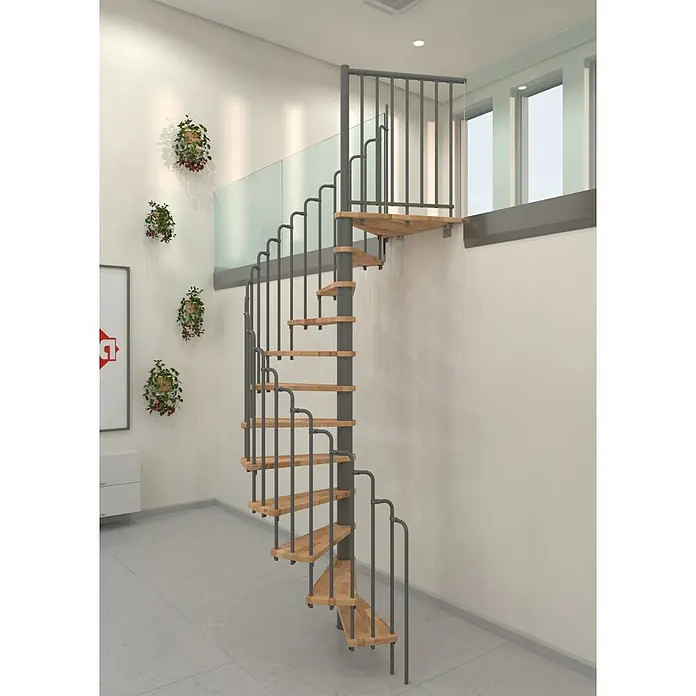 Minka Spindeltreppe Paris - Durchmesser: 140 cm, Grau, Farbe Stufen: Buche Natur, Geschosshöhe: 282 cm - Eine elegante Wendeltreppe aus Holz und Metall. Sie führt stilvoll in höhere Stockwerke und ist ein echter Blickfang im Raum.