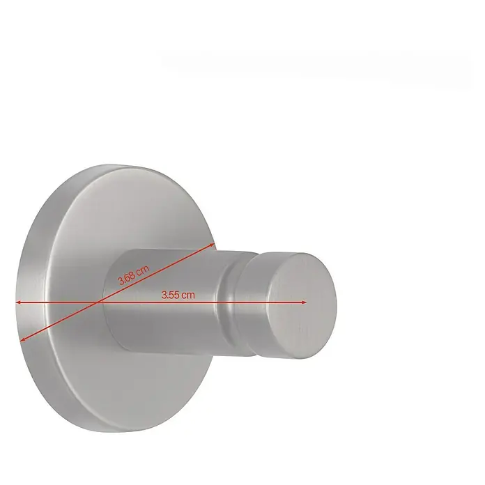 Tesa Moon Handtuchhaken - Graphit, Matt - Nahaufnahme eines Wandhaken aus Metall, der die Maße 3,68 cm in der Breite und 3,55 cm in der Tiefe angibt.