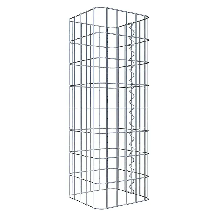 Gabiona Gabionensäule - 27 x 27 x 80 cm, Metall, Maschenbreite: 50 mm, Maschenhöhe: 100 mm - Ein rechteckiger Gabionenkorb aus silbernem Metalldrahtgitter mit einer spiralförmigen Verstärkung. Ideal für Gartenbau und Landschaftsgestaltung.