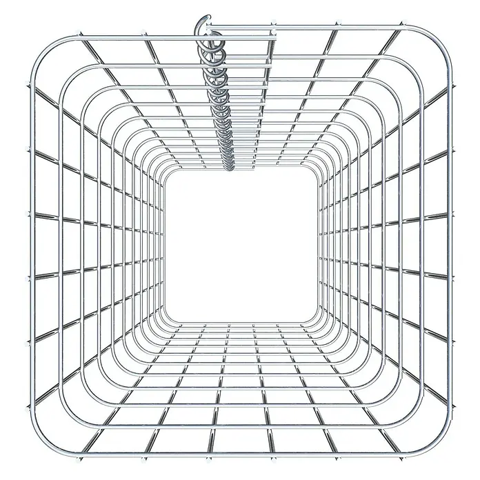 Gabiona Gabionensäule - 32 x 32 x 110 cm, Metall, Maschenbreite: 50 mm, Maschenhöhe: 100 mm - Tunnelartige Darstellung eines verchromten Drahtgestells, das einen hellen, quadratischen Durchgang bildet und eine moderne Optik bietet.