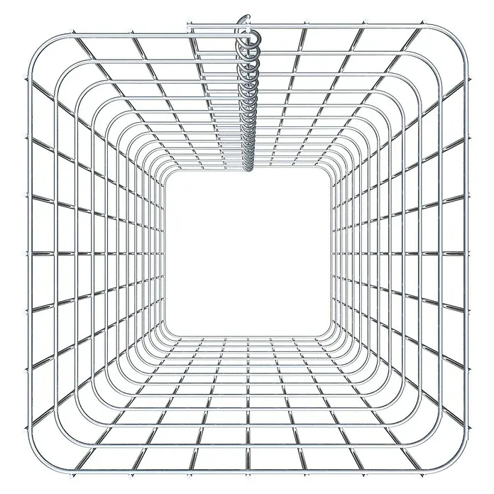 Gabiona Gabionensäule - 37 x 37 x 120 cm, Metall, Maschenbreite: 50 mm, Maschenhöhe: 100 mm - Diese Aufnahme zeigt eine Duschvorhangstange in Form eines Quadrats. Sie besteht aus Chrom und verfügt über viele Ringe zur Aufhängung des Vorhangs.