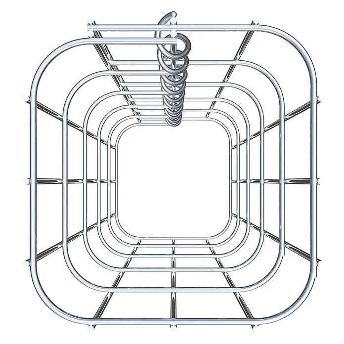 Gabiona Gabionensäule - 17 x 17 x 50 cm, Metall, Maschenbreite: 50 mm, Maschenhöhe: 100 mm - Nahaufnahme eines chromfarbenen Duschvorhanggestells mit Duschvorhangringen. Ein modernes und minimalistisches Badezimmer-Accessoire.